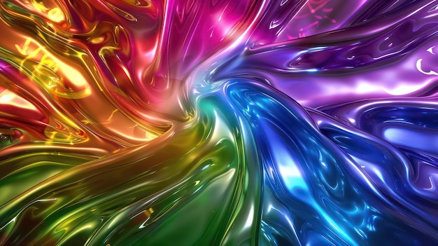 Colores del arco iris líquido realista plástico brillante líquido dinámico fondo abstracto plástico fundido brillante multicolor textura ondulada ilustración 3D digital