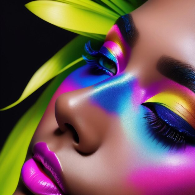 Los colores brillantes de una foto macro de maquillaje de moda