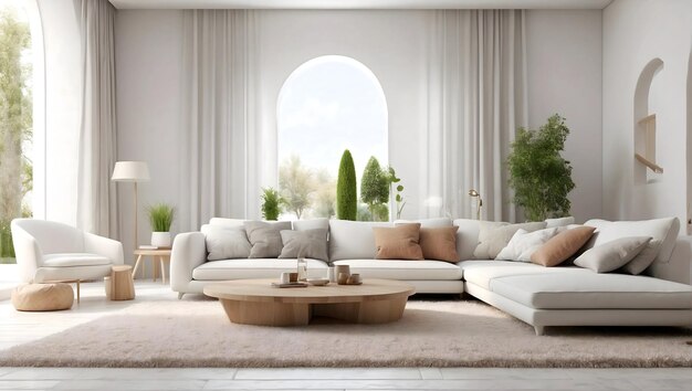 Los colores claros escandinavos y el minimalismo crean una sala de estar contemporánea