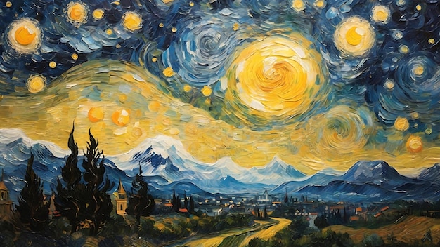 los colores cósmicos de vincent van gogh noche estrellada noche estrellado fondo árbol de casa de montaña