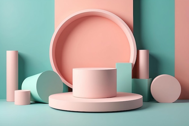 Colores crema formas en colores pastel fondo abstracto podio de cilindro mínimo