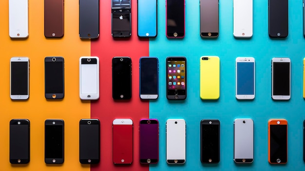 los colores y formas vibrantes de una línea de teléfonos inteligentes de diferentes fabricantes