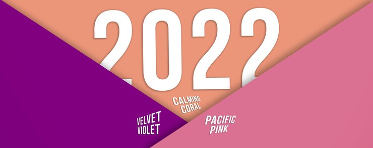 Foto colores de la ilustración del año 2022. moda, coral calmante, violeta terciopelo y fondo rosa pacífico