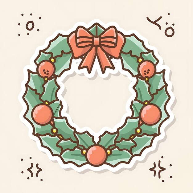 colores pastel corona de Navidad logotipo ilustración de dibujos animados vectorial contorno blanco contorno delgado pegatina