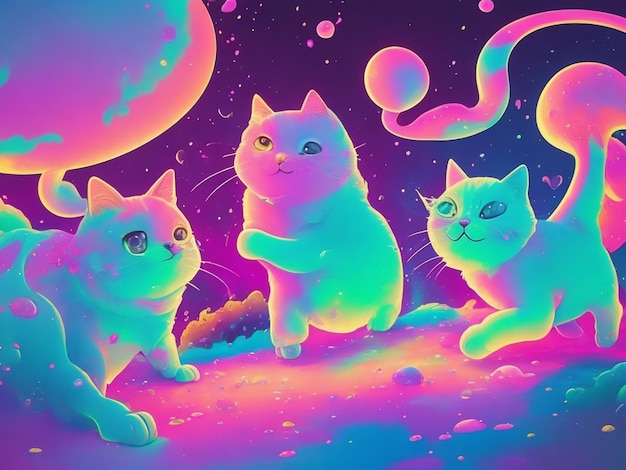 colores pastel suaves ilustración de estilo de dibujos animados de un gato como ve el mundo