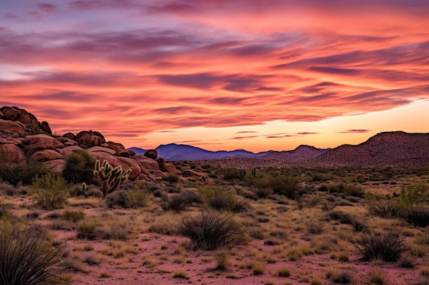 Los colores de la puesta de sol en una vista del desierto