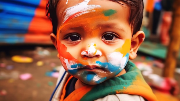 Colores tricolores pintados en cara de bebé IA generativa