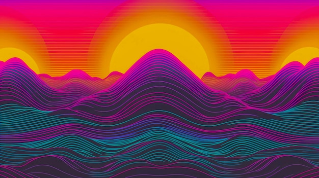 Foto colores vhs retro patrón horizontal de onda de los años 80 ia generativa