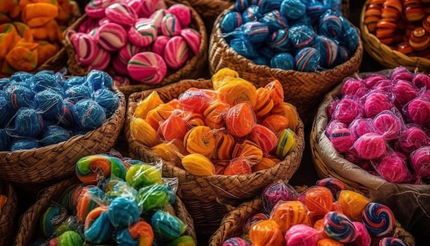 Colores vibrantes de canastas hechas a mano para la venta generadas por IA