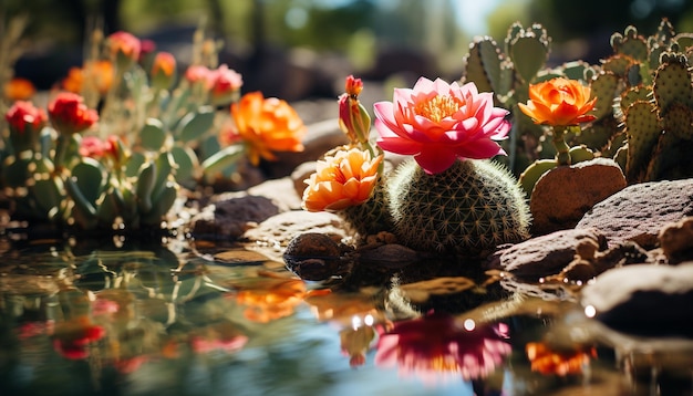 Foto los colores vibrantes florecen en la naturaleza escena tranquila generada por la inteligencia artificial