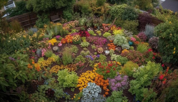 Los colores vibrantes de las flores de verano decoran el exuberante paisaje verde generado por IA