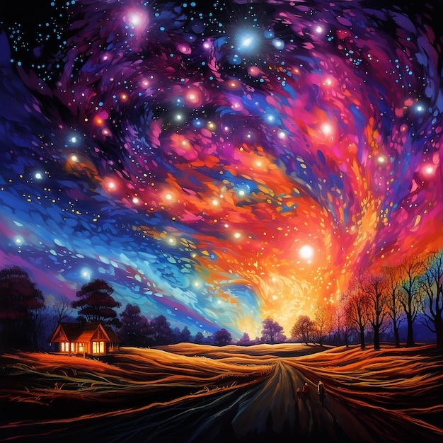 Foto colores vibrantes iluminan el cielo nocturno en celebración