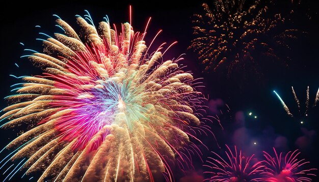 Colores vibrantes iluminan la explosión de fuegos artificiales en la celebración