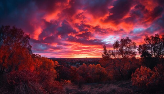 Foto los colores vibrantes del otoño iluminan el tranquilo paisaje rural al amanecer generado por ia