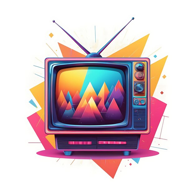 Foto colorful abstract background lifestyle illustration with a retro tv set and splashing shapes