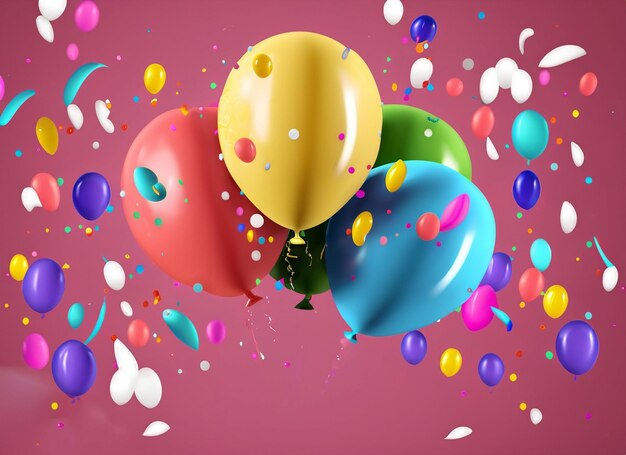 Foto colorful balloons floating happy birthday background generative ai