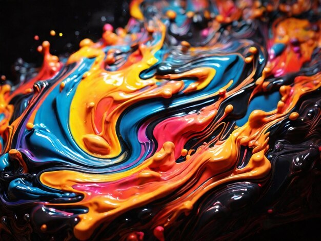 Foto colorful rainbow color acrylic paint flowing down over a black background