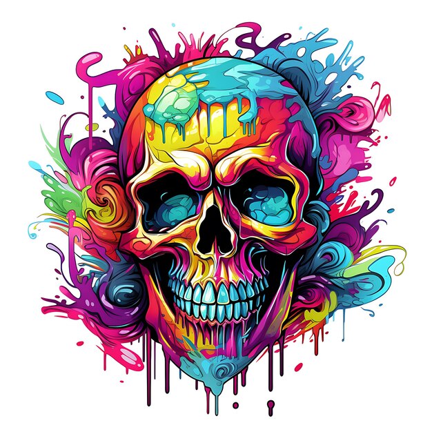 Foto colorful skull ilustración de arte digital vibrante impresión lista vectorial camiseta estilo de diseño generatve ai