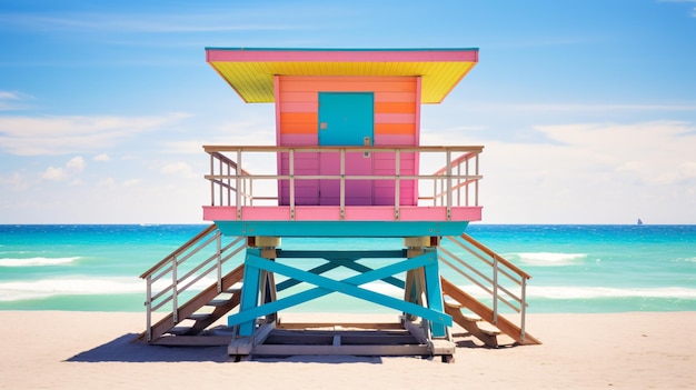 Colorida cabaña de socorristas en la playa de Miami