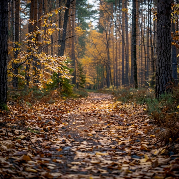 Una colorida caminata por el bosque en otoño Un sendero panorámico a través de hojas vibrantes