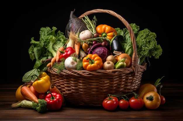 Una colorida canasta de verduras frescas de la granja