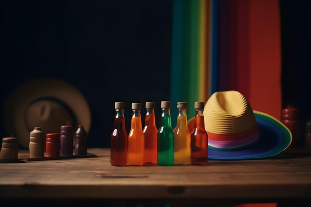 Una colorida colección de botellas con diferentes colores del arco iris.