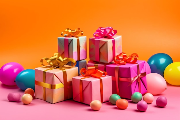 Una colorida colección de coloridas cajas de regalo con un fondo colorido
