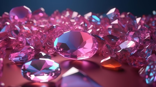 Una colorida colección de diamantes en una mesa Generative ai