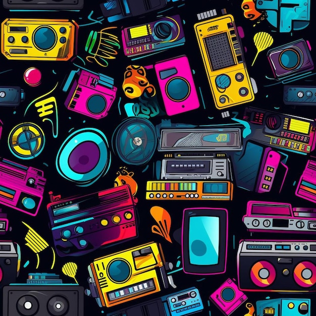Una colorida colección de dispositivos electrónicos, incluido uno que dice "lo mejor".