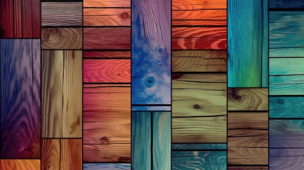 Una colorida colección de paneles de madera con diferentes colores.