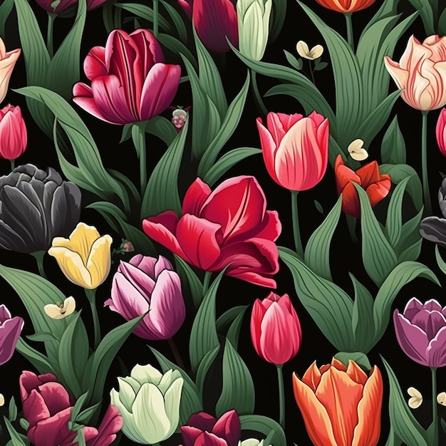 una colorida colección de tulipanes con la palabra " primavera " en la parte inferior.