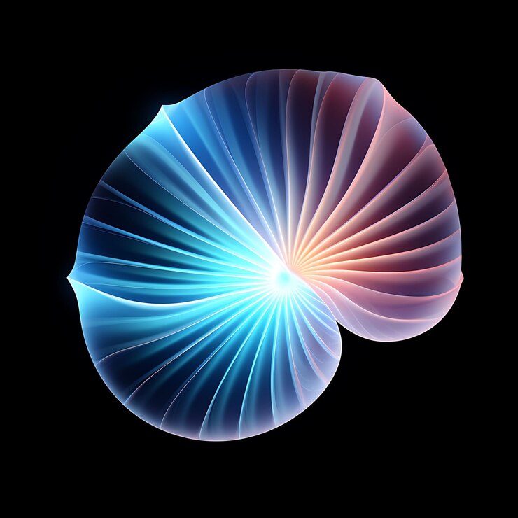 Foto colorida concha de mar perla espiral blanco líneas de neón dólares de arena espiral n y2k gradiente arte de luz