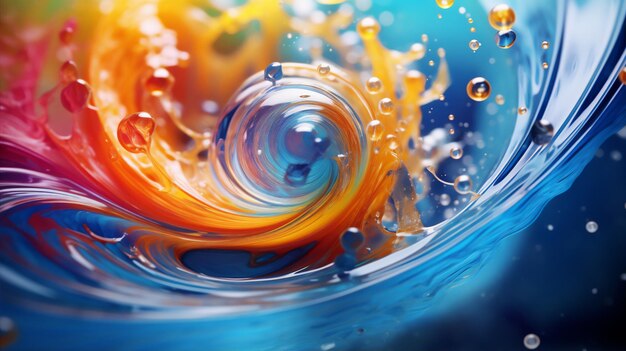 Colorida curva de salpicaduras de agua abstracta llena de salpicadas de agua en un fondo aislado de cerca