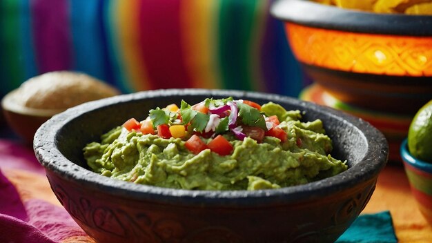 Una colorida escena de fiesta mexicana con guacamole como uno
