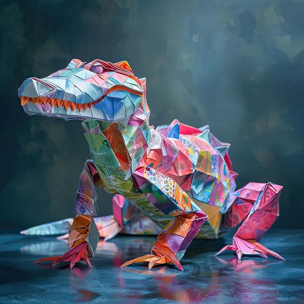 Una colorida escultura de papel de un lagarto