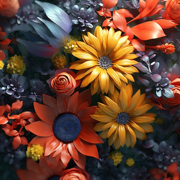 Una colorida exhibición de flores con la palabra flor.