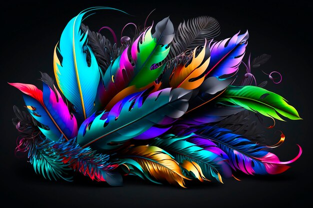 Una colorida exhibición de plumas con la palabra plumas.