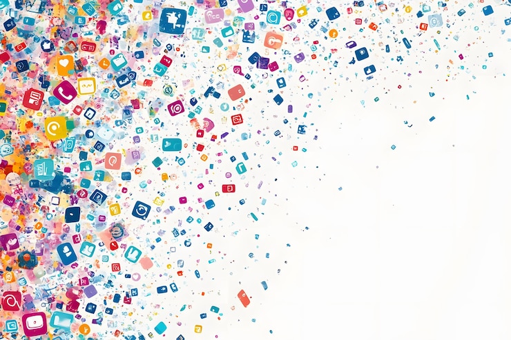 Foto una colorida explosión de iconos de las redes sociales