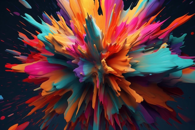 Una colorida explosión de pintura en este hermoso fondo negro en el estilo de 8k 3d Generative AI