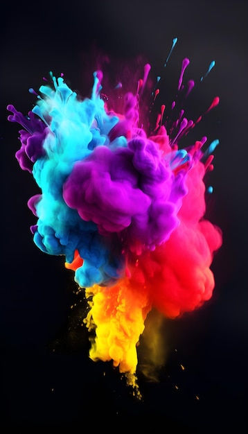 Una colorida explosión de pintura se muestra sobre un fondo negro.