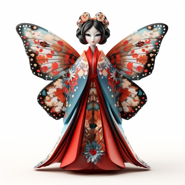 Foto colorida figura de geisha origami una impresionante representación en 3d en el estilo de ray césar