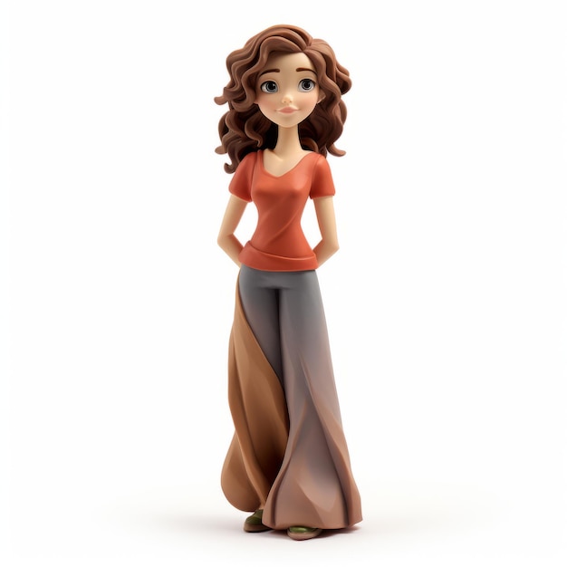 Colorida figura de muñeca femenina en 3D con un diseño de personajes lúdicos