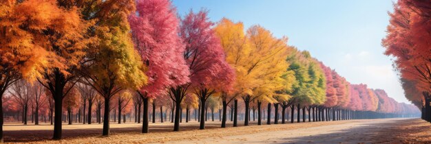 Una colorida fila de árboles en un parque