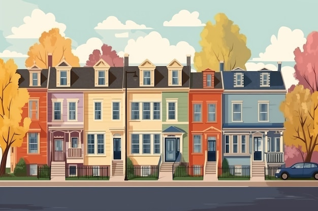 colorida fila de edificios ciudad salem casas de la ciudad calle ciudad casa diseño ilustración