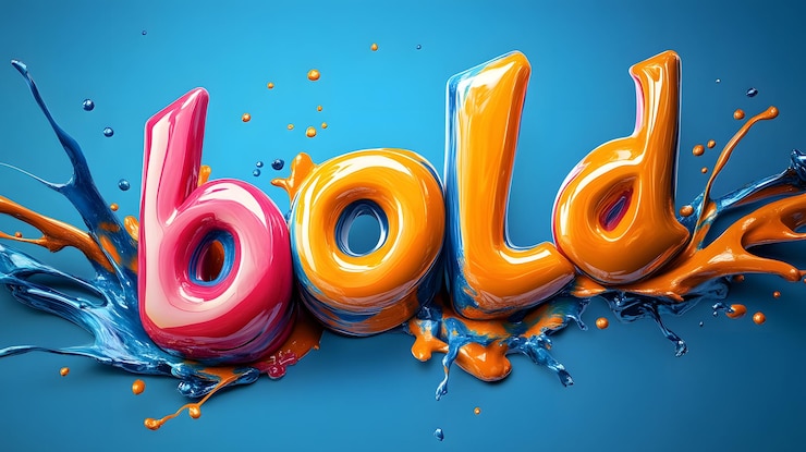 Foto colorida fuente líquida 3d en negrita con pintura goteante y colores salpicados para diseños creativos