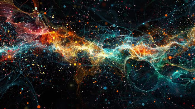 Una colorida galaxia giratoria de estrellas y planetas Los colores son brillantes y vibrantes creando una sensación de