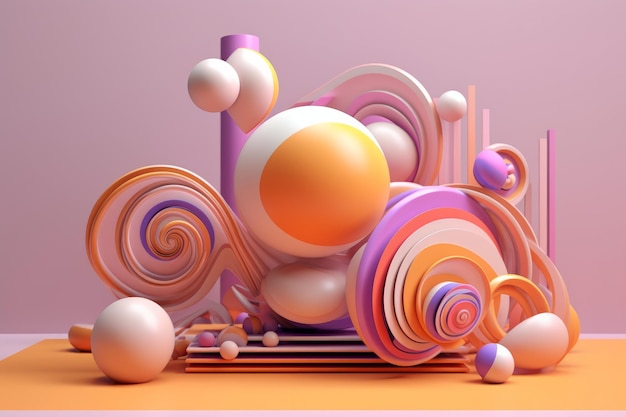 Una colorida ilustración 3d de una variedad de formas y colores.