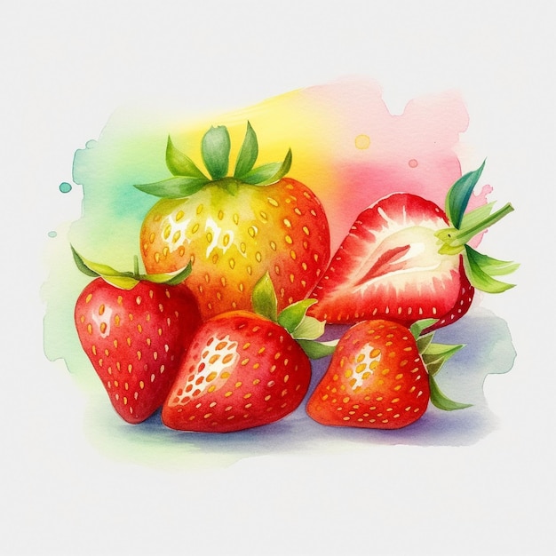 Colorida ilustración acuarela de fresas