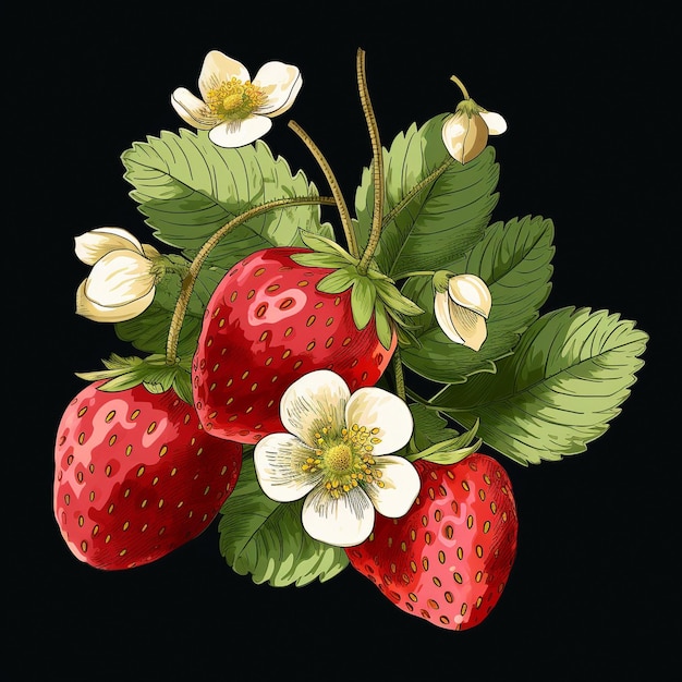 Colorida ilustración acuarela de fresas