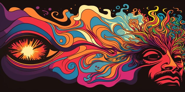 Una colorida ilustración de la cabeza de una mujer y las palabras "música" en la parte inferior.